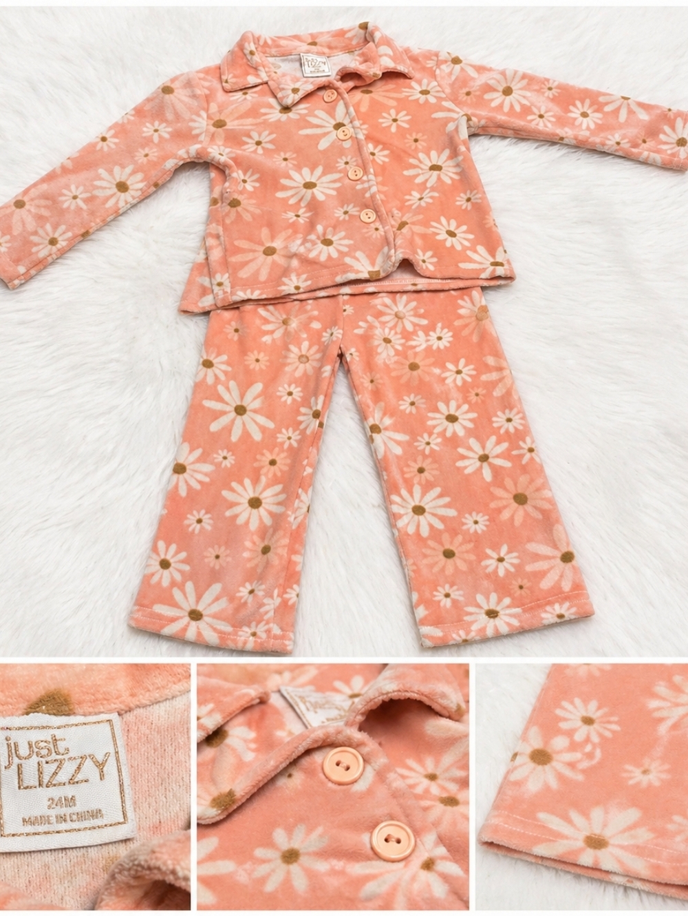 Girls' Coral Daisy Plush Pajama Set